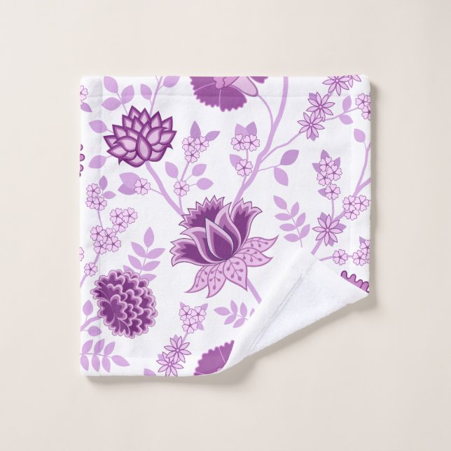 Jacobean Floral Lg Pattern Pinks on White Wash Cloth (Wash Cloth)