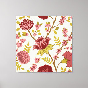 Jacobean Floral Lg Pattern Reds Pinks Gold Cream Canvas Print