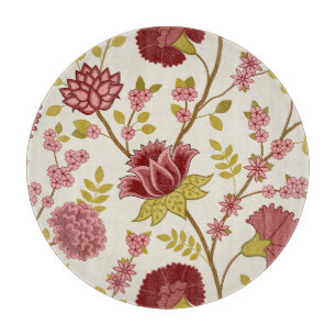 Jacobean Floral Lg Pattern Reds Pinks Gold Cream Cutting Board