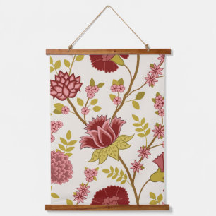 Jacobean Floral Lg Pattern Reds Pinks Gold Cream Hanging Tapestry