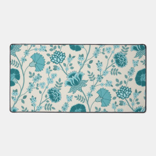 Jacobean Floral Lg Pattern Teals on Cream Desk Mat