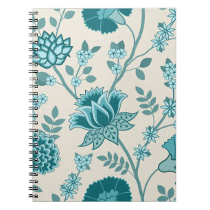 Jacobean Floral Lg Pattern Teals on Cream Notebook