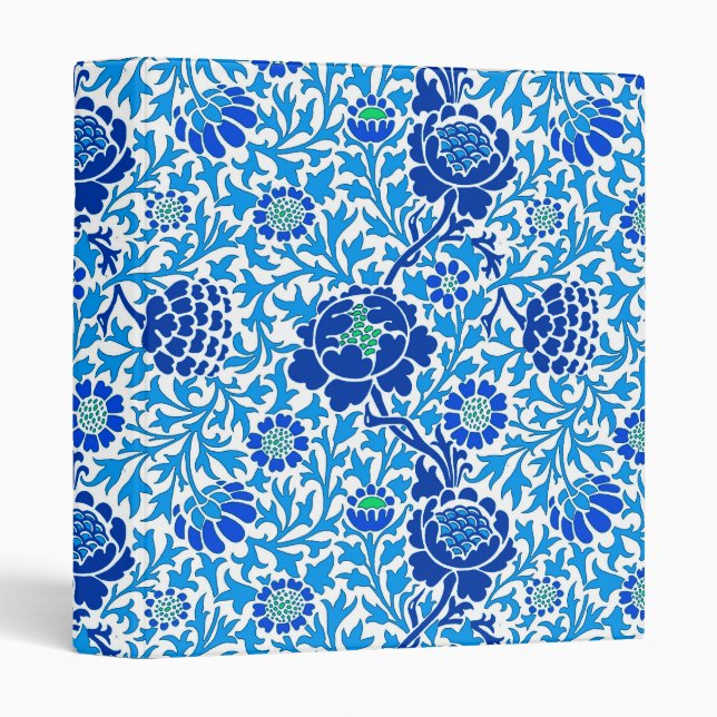 Jacobean Floral , Navy and Cerulean Blue Binder (Front/Spine)