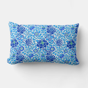 Jacobean Floral, Navy, White and Cerulean Blue Lumbar Pillow
