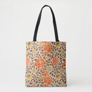 Jacobean Floral , Orange Brown & Mustard Gold Tote Bag