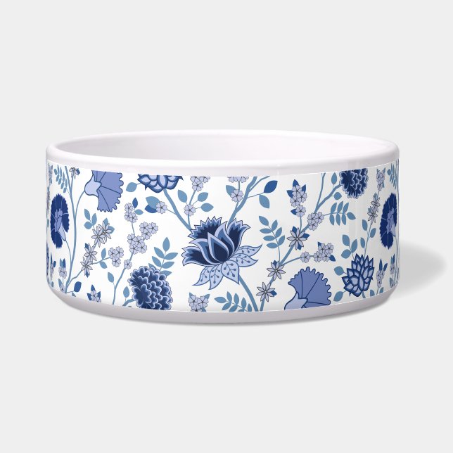 Jacobean Floral Pattern Blues on White (Front)