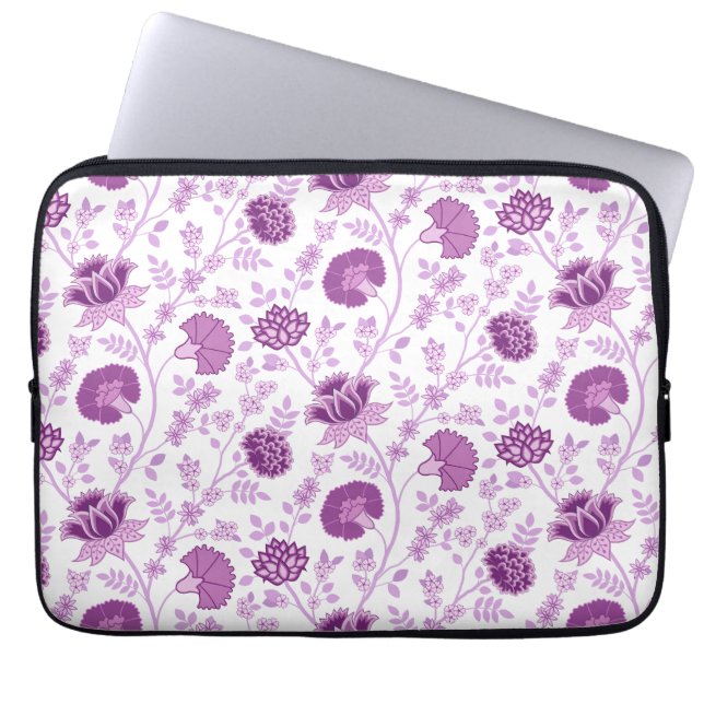 Jacobean Floral Pattern Pinks on White Laptop Sleeve (Front)