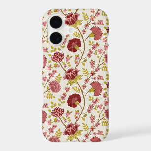 Jacobean Floral Pattern Reds Pinks Gold Cream