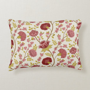 Jacobean Floral Pattern Reds Pinks Gold Cream Accent Pillow