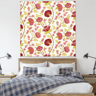 Jacobean Floral Pattern Reds Pinks Gold Cream Canvas Print