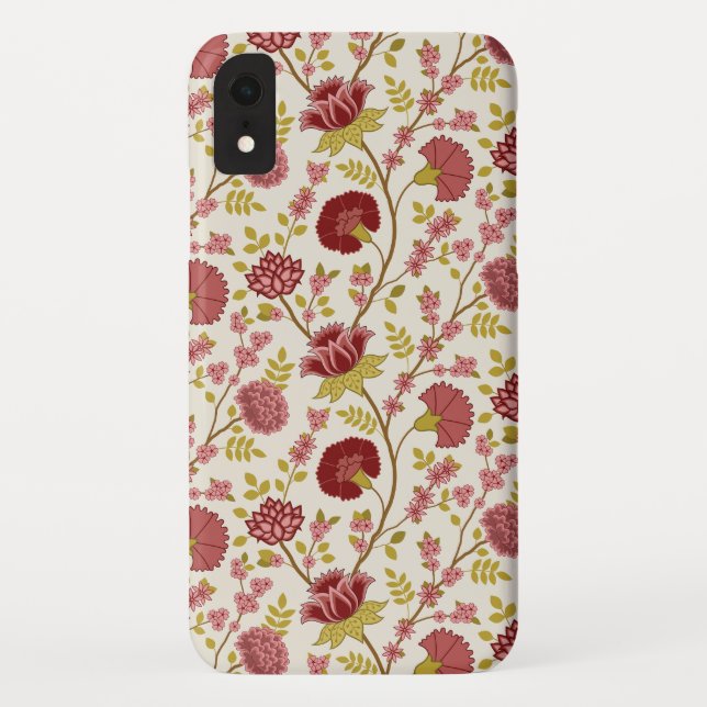 Jacobean Floral Pattern Reds Pinks Gold Cream Case-Mate iPhone Case (Back)