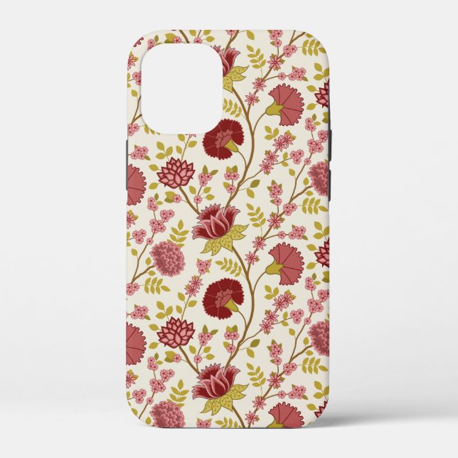 Jacobean Floral Pattern Reds Pinks Gold Cream Case-Mate iPhone Case (Back)