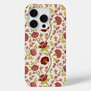 Jacobean Floral Pattern Reds Pinks Gold Cream iPhone 15 Pro Case