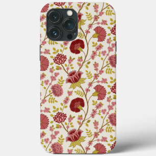 Jacobean Floral Pattern Reds Pinks Gold Cream iPhone 13 Pro Max Case