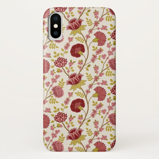 Jacobean Floral Pattern Reds Pinks Gold Cream Case-Mate iPhone Case (Back)