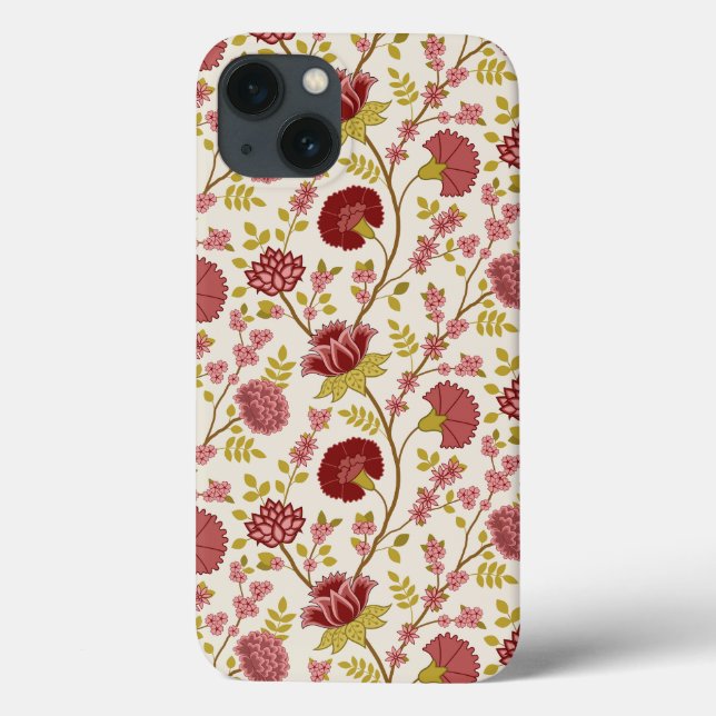 Jacobean Floral Pattern Reds Pinks Gold Cream Case-Mate iPhone Case (Back)