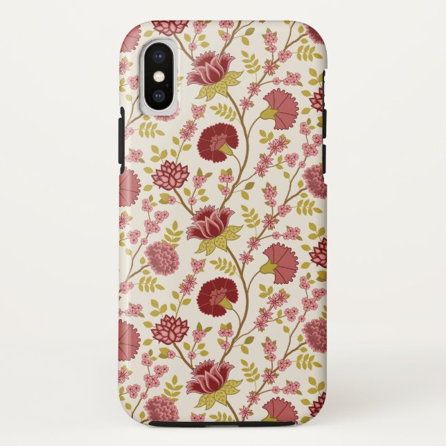 Jacobean Floral Pattern Reds Pinks Gold Cream Case-Mate iPhone Case (Back)
