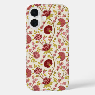 Jacobean Floral Pattern Reds Pinks Gold Cream iPhone 16 Case