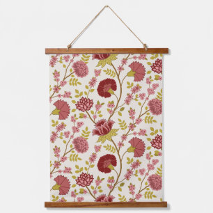 Jacobean Floral Pattern Reds Pinks Gold Cream Hanging Tapestry