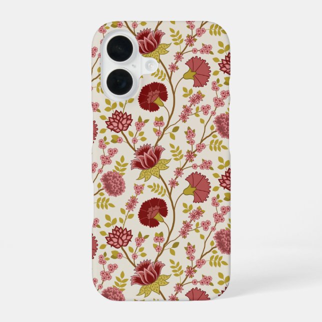 Jacobean Floral Pattern Reds Pinks Gold Cream iPhone 16 Case (Back)
