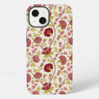 Jacobean Floral Pattern Reds Pinks Gold Cream
