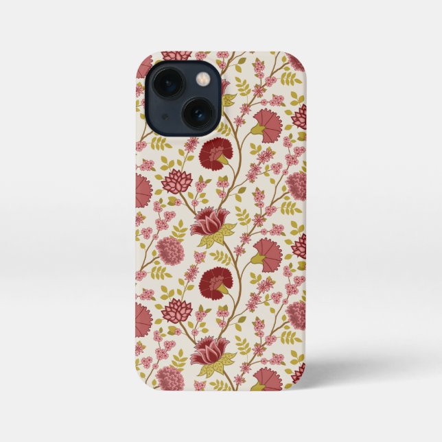Jacobean Floral Pattern Reds Pinks Gold Cream iPhone Case (Back)