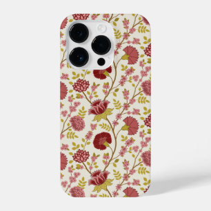 Jacobean Floral Pattern Reds Pinks Gold Cream iPhone 14 Pro Case