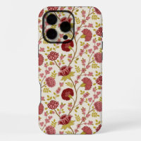 Jacobean Floral Pattern Reds Pinks Gold Cream