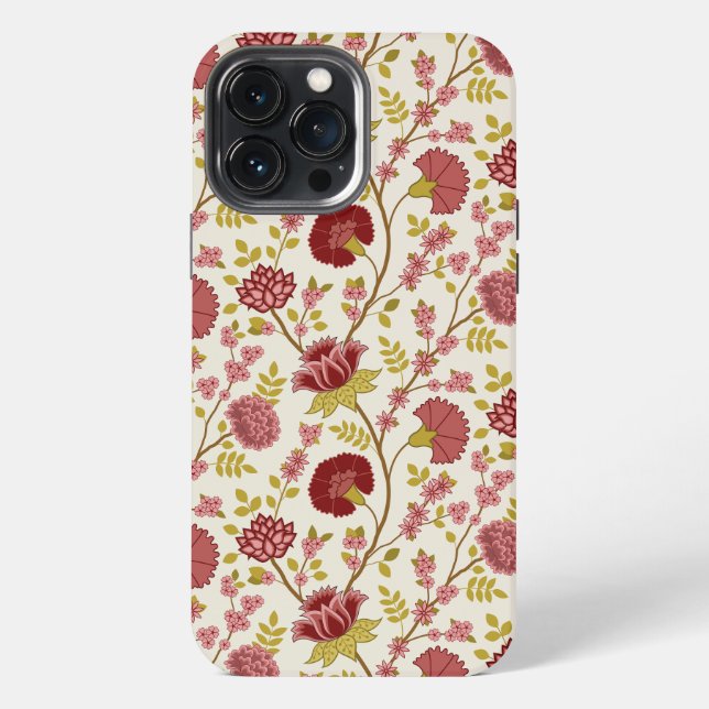 Jacobean Floral Pattern Reds Pinks Gold Cream iPhone Case (Back)