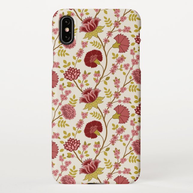 Jacobean Floral Pattern Reds Pinks Gold Cream iPhone Case (Back)
