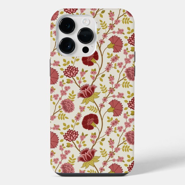 Jacobean Floral Pattern Reds Pinks Gold Cream iPhone Case (Back)