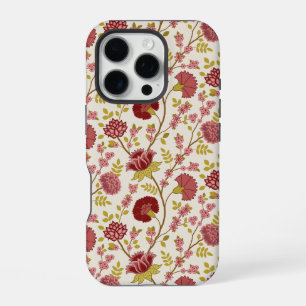 Jacobean Floral Pattern Reds Pinks Gold Cream iPhone 16 Pro Case