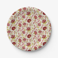 Jacobean Floral Pattern Reds Pinks Gold Cream