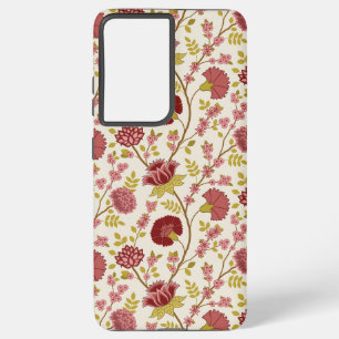 Jacobean Floral Pattern Reds Pinks Gold Cream Samsung Galaxy Case