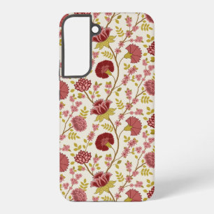Jacobean Floral Pattern Reds Pinks Gold Cream Samsung Galaxy Case