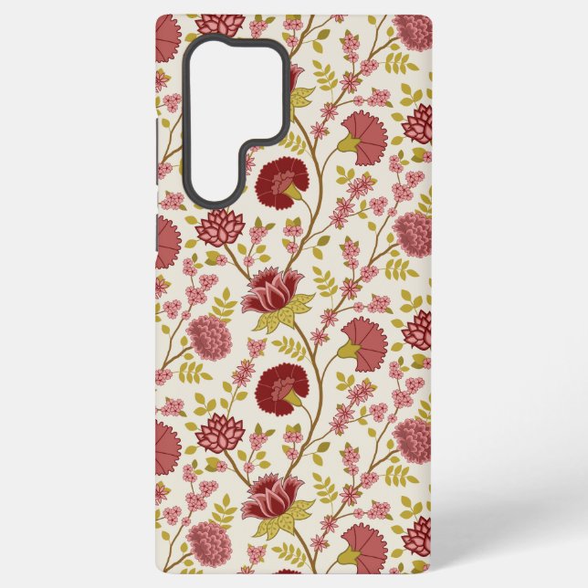 Jacobean Floral Pattern Reds Pinks Gold Cream Samsung Galaxy S22 Ultra Case (Back)