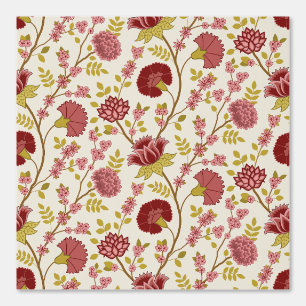 Jacobean Floral Pattern Reds Pinks Gold Cream Wallpaper