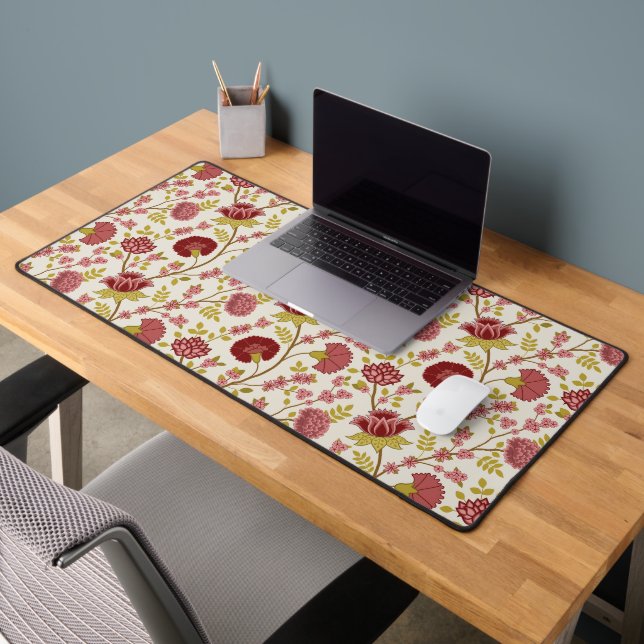 Jacobean Floral Pattern Rouge Rose Gold Crème (Bureau 2)