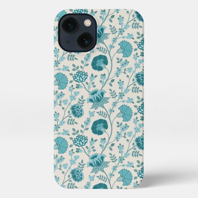 Jacobean Floral Pattern Teals on Cream iPhone Case (Back)