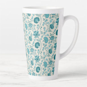 Jacobean Floral Pattern Teals on Cream Latte Mug