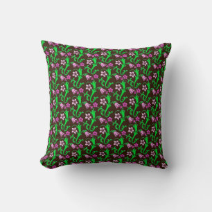 Jacobean floral - pink, green, chocolate throw pillow
