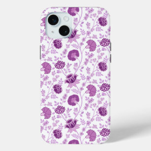 Jacobean Floral Repeat Pattern Pinks on White iPhone 15 Mini Case