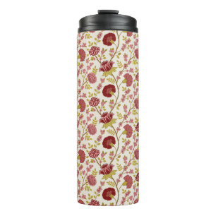 Jacobean Floral Rpt Pattern Reds Pinks Gold Cream Thermal Tumbler