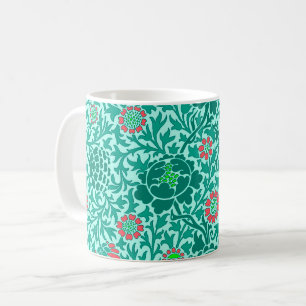 Jacobean Floral, Turquoise, Aqua and Coral Coffee Mug