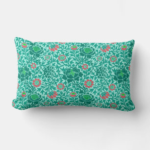 Jacobean Floral, Turquoise, Aqua and Coral Lumbar Pillow