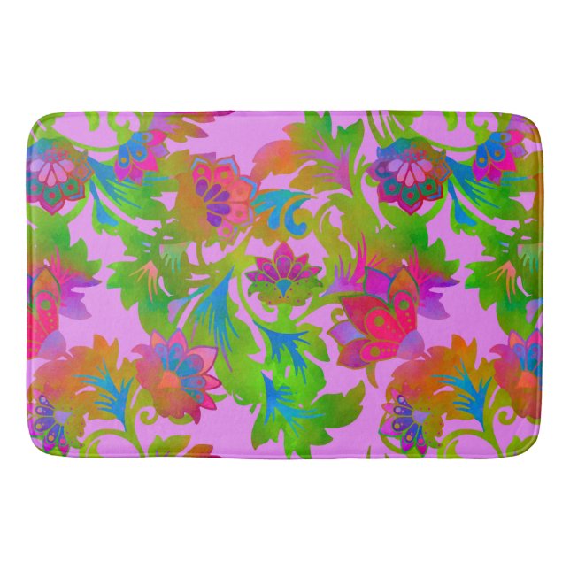 Jacobean Floral Twist Blush Bath Mat (Front)