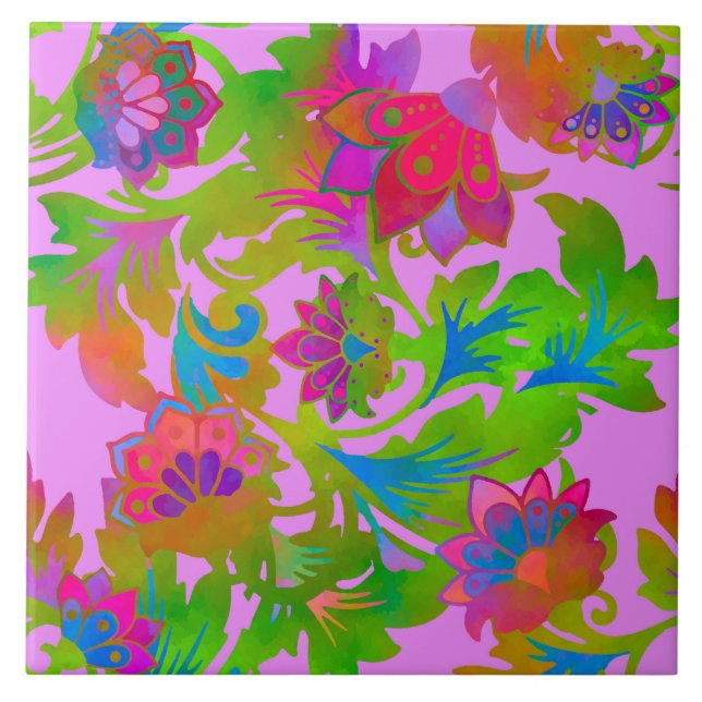 Jacobean Floral Twist Blush Tile (Front)