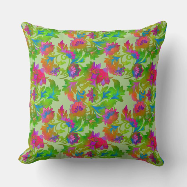 Jacobean Floral Twist Chalk Throw Pillow (Front)