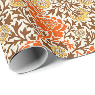 Jacobean Floral Wallpaper, Orange, Brown & Mustard Wrapping Paper