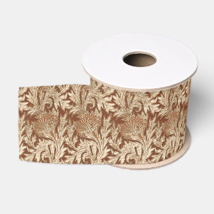 Jacobean Flower Damask, Brown and Taupe Tan Grosgrain Ribbon